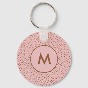 Pink & Boho Terracotta Brown Dots Monogram Keychain