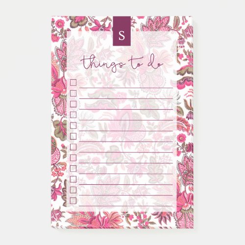 Pink Boho Vintage Floral Lined To_Do List Post_it Notes