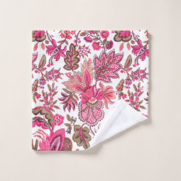 Pink Boho Vintage Floral Monogram Bath Towel Set | Zazzle