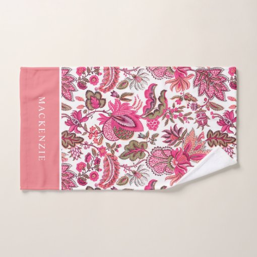 Pink Boho Vintage Floral Monogram Bath Towel Set | Zazzle