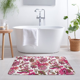 Pink Boho Vintage Floral Print Bath Mat