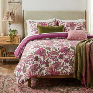 Pink Boho Vintage Floral Print Duvet Cover