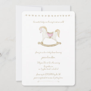 Pink Boho Vintage Rocking Horse Cowboy Baby Shower Invitation
