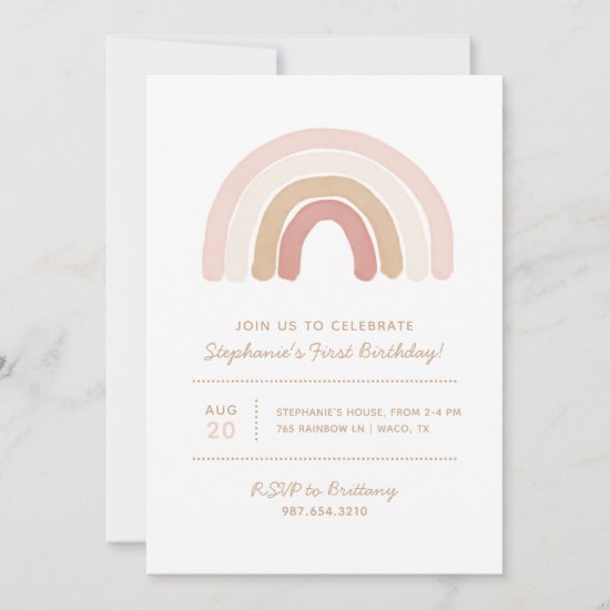 Pink Boho Watercolor Rainbow Girl Birthday Party I Invitation