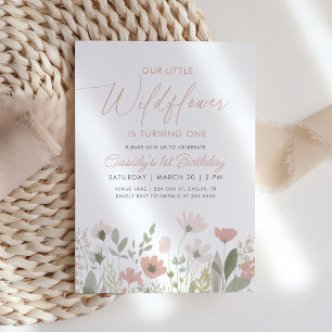 Pink Boho Wildflower 1st Birthday Invitation