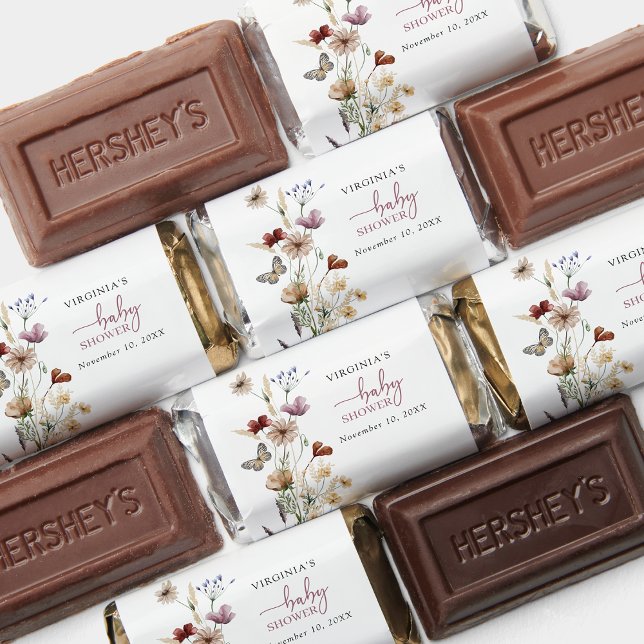 Pink Boho Wildflower Baby Shower Hershey's Miniatures (Dusty Pink Boho Wildflower Baby Shower Hershey's Chocolate Miniatures by Painted Paperie
)