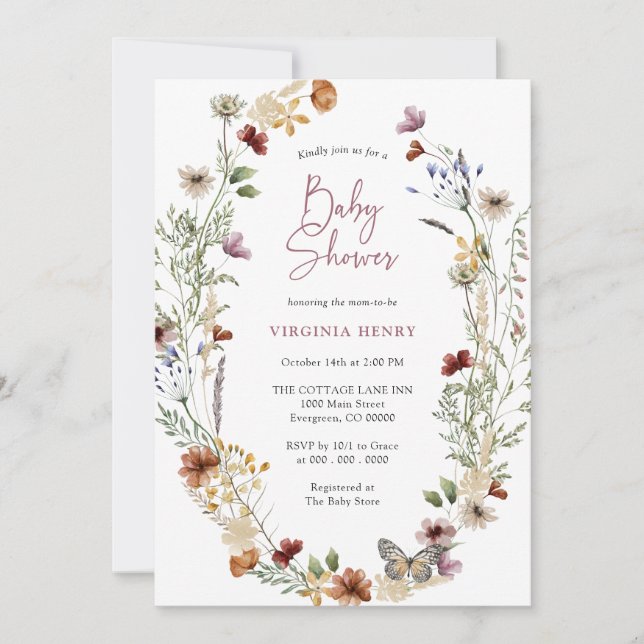 Pink Boho Wildflower Baby Shower Invitation (Front)