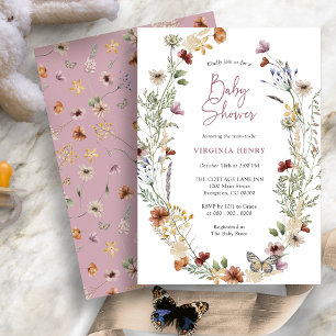 Pink Boho Wildflower Baby Shower Invitation