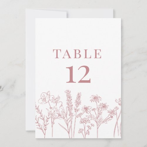 Pink Boho Wildflower Table Card Number