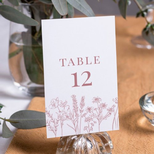Pink Boho Wildflower Table Card Number