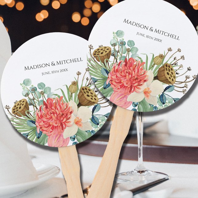Pink Boho Wildflower Watercolor Bouquet Wedding Hand Fan (Creator Uploaded)