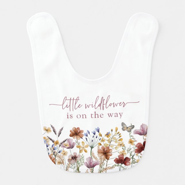 Pink Boho Wildflowers Baby Baby Bib (Front)