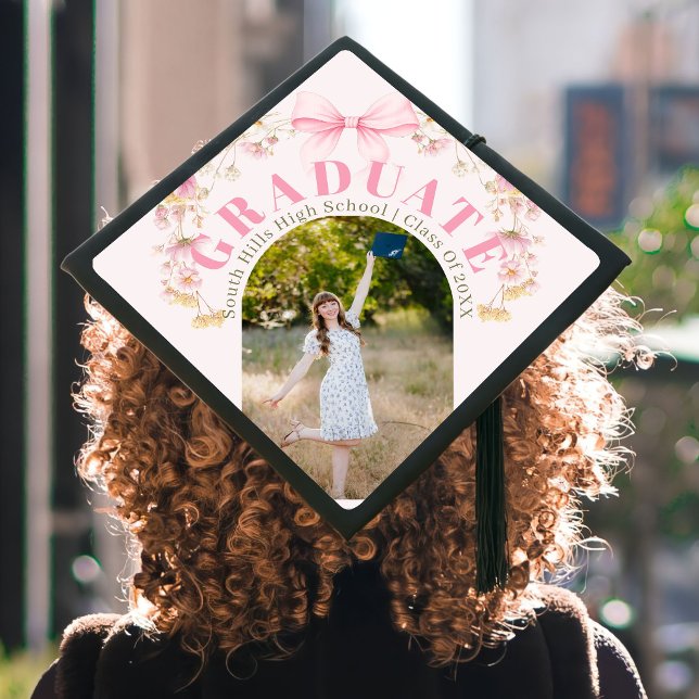 Pink Boho Wildflowers Graduation Cap Topper (Creator Uploaded)