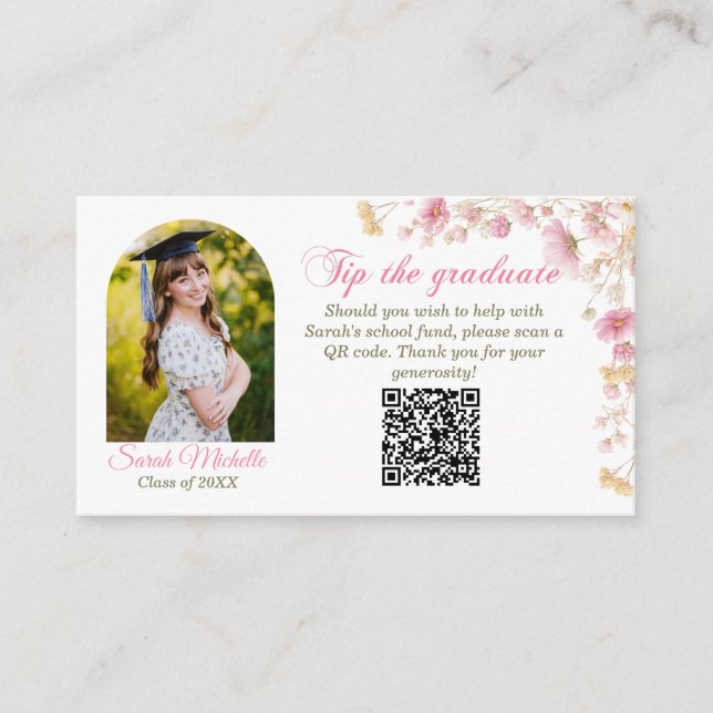 Pink Boho Wildflowers Graduation Party Enclosure Card (Front)