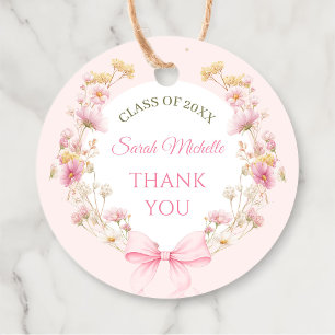 Pink Boho Wildflowers Graduation Party Favor Tags