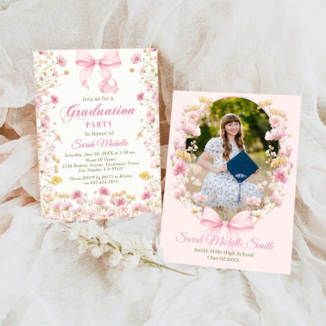 Pink Boho Wildflowers Graduation Party Invitation (Creator Uploaded)