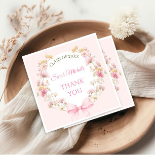 Pink Boho Wildflowers Graduation Party Napkins