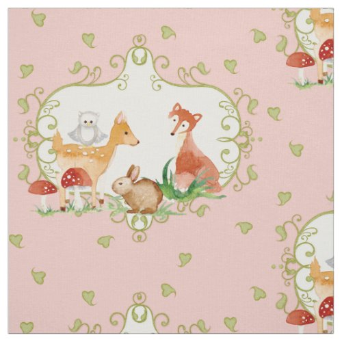 Pink Boho Woodsy Deer Fox Owl Baby Girl Nursery Fabric