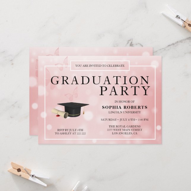 Pink Bokeh Background Invitation (Front/Back In Situ)