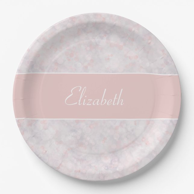 Pink Bokeh Custom Name Paper Plate (Front)