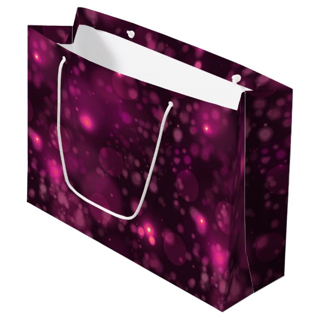 Pink Bokeh Glitter Stars Large Gift Bag (Front Angled)