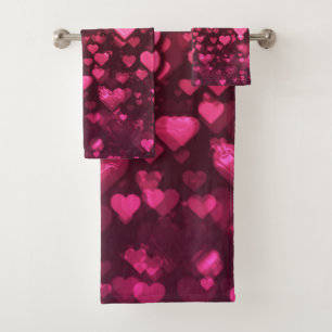 Pink Bokeh Hearts Digital Background Wallpaper Bath Towel Set