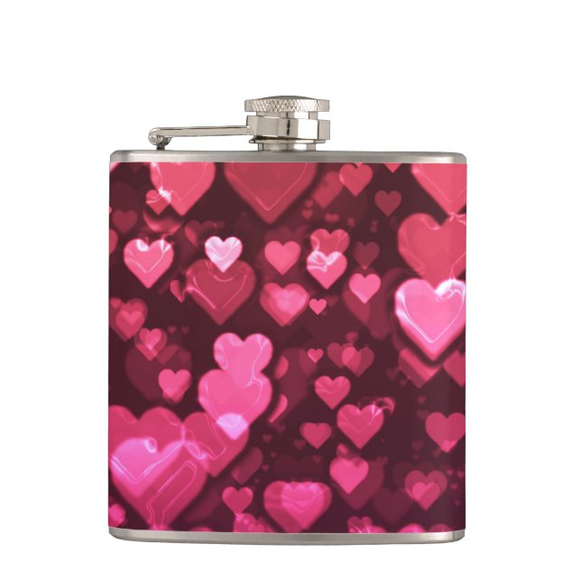 Pink Bokeh Hearts Digital Background Wallpaper Flask (Front)