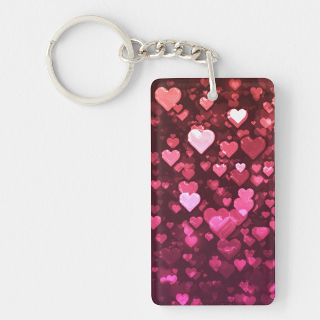 Pink Bokeh Hearts Digital Background Wallpaper Keychain (Front)