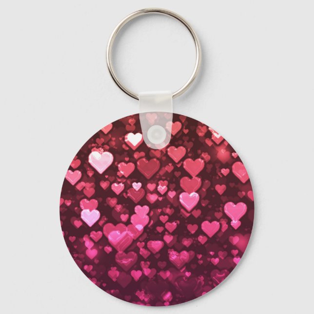 Pink Bokeh Hearts Digital Background Wallpaper Keychain (Front)