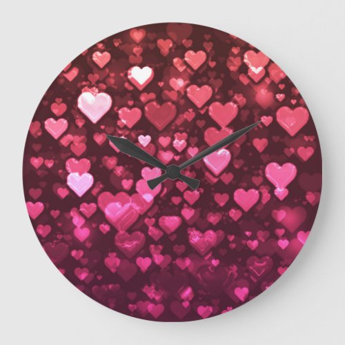 Pink Bokeh Hearts Digital Background Wallpaper Large Clock