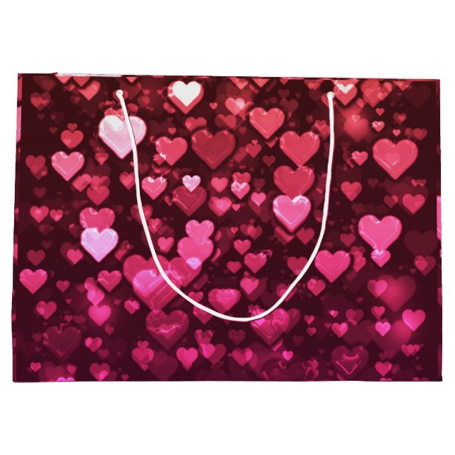Pink Bokeh Hearts Digital Background Wallpaper Large Gift Bag (Back)