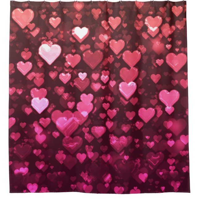 Pink Bokeh Hearts Digital Background Wallpaper Shower Curtain (Front)