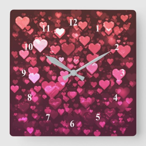 Pink Bokeh Hearts Digital Background Wallpaper Square Wall Clock