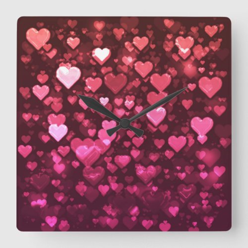 Pink Bokeh Hearts Digital Background Wallpaper Square Wall Clock