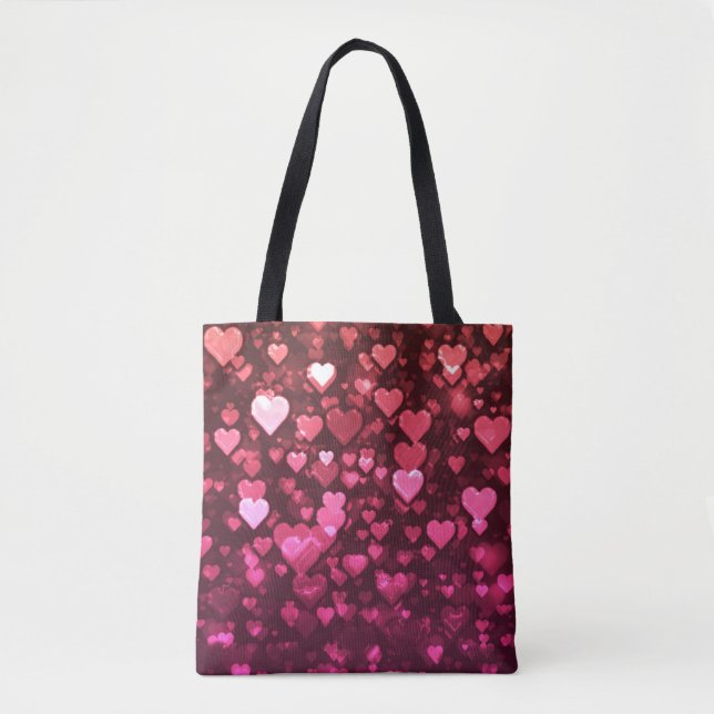 Pink Bokeh Hearts Digital Background Wallpaper Tote Bag (Front)