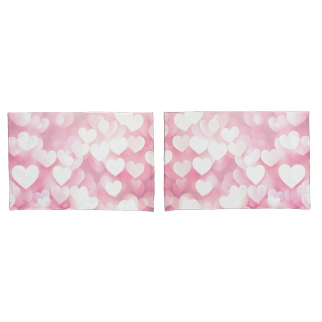 Pink Bokeh Hearts Pillow Case (Front-Set)