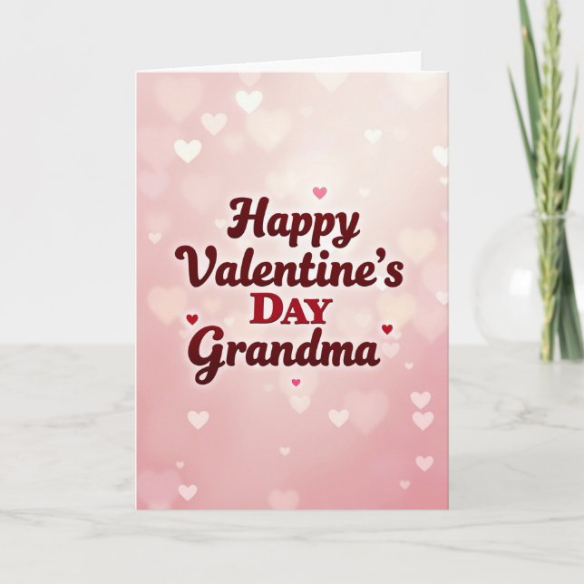 Pink Bokeh Hearts Valentine Grandma Card (Front)