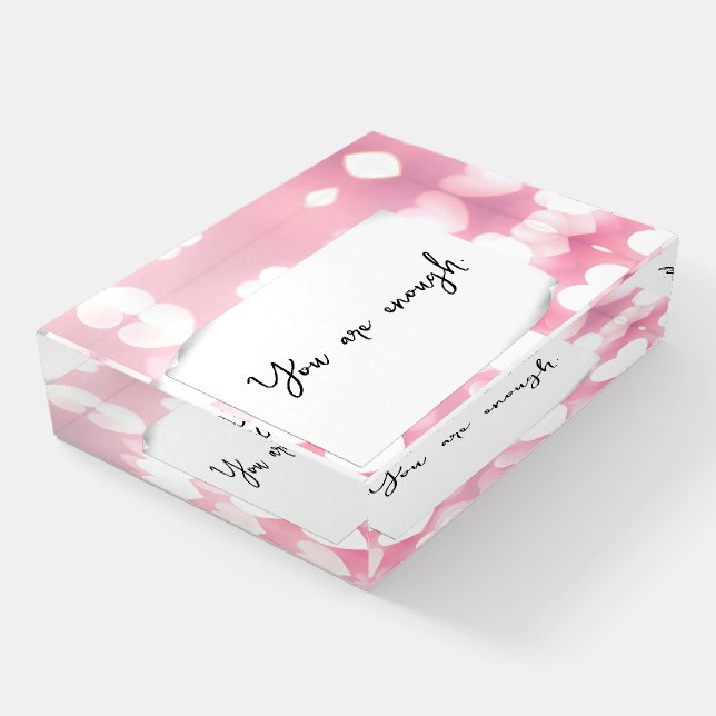 Pink Bokeh Hearts With Quote Paperweight (Angled)