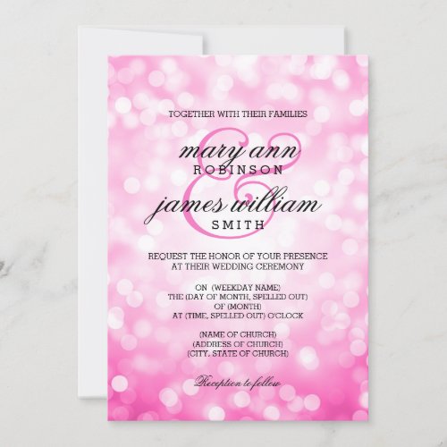 Pink Bokeh Lights Elegant Wedding Invitation