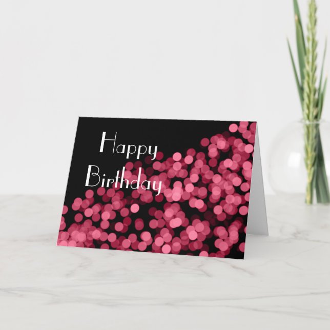 Pink Bokeh Lights Happy Birthday Card (Front)