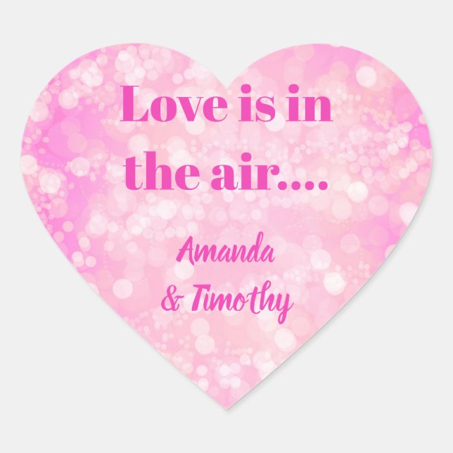 Pink Bokeh Love is in the air couple Heart Sticker (Front)
