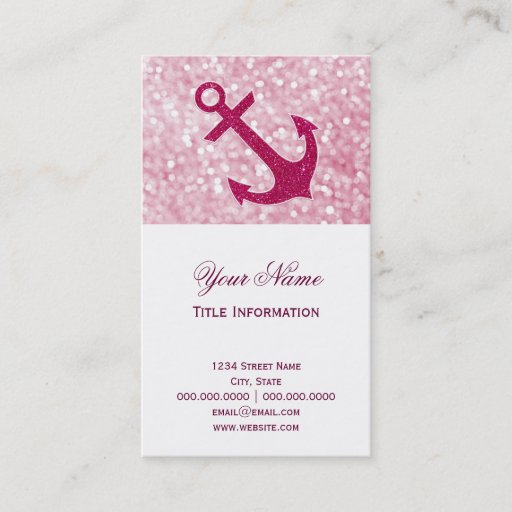 Customizable Pink Bokeh Nautical Glitter Anchor Business Card