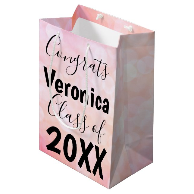 Pink Bokeh Personalized Graduation Gift Bag (Front Angled)