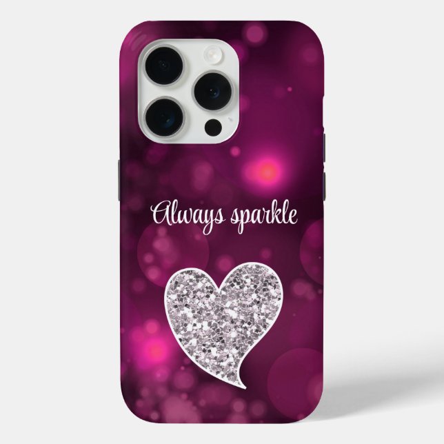 Pink Bokeh Silver Glitter Heart Case-Mate iPhone Case (Back)