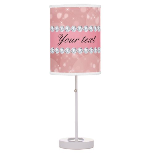 Pink Bokeh Sparkles and Diamonds Personalized Table Lamp