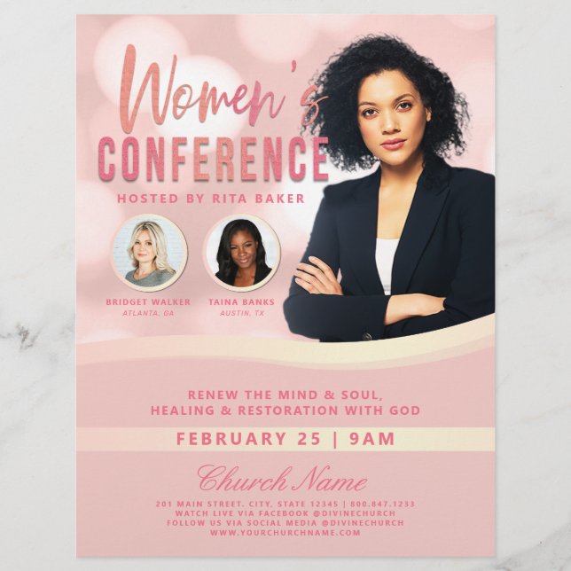 Pink Bokeh Women's Church Conference Service Flyer (Front)