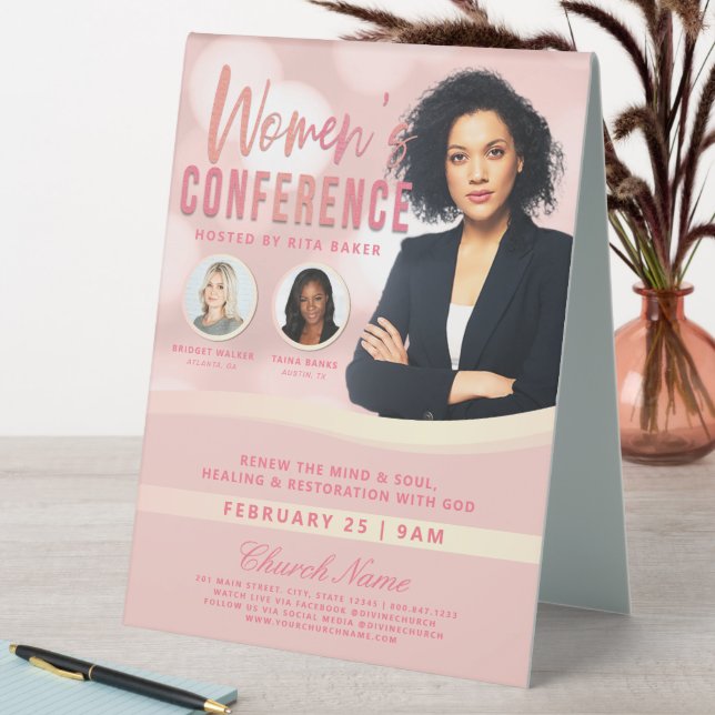 Pink Bokeh Women's Church Conference Service Table Tent (In SItu (Table))