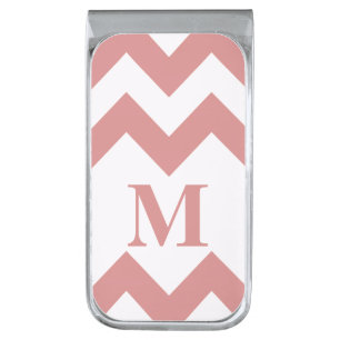 Pink Bold Chevron with monogram Silver Finish Money Clip