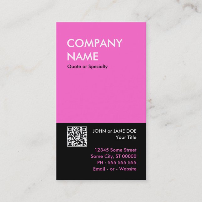 pink bold design your own QR code Business Card (Front)