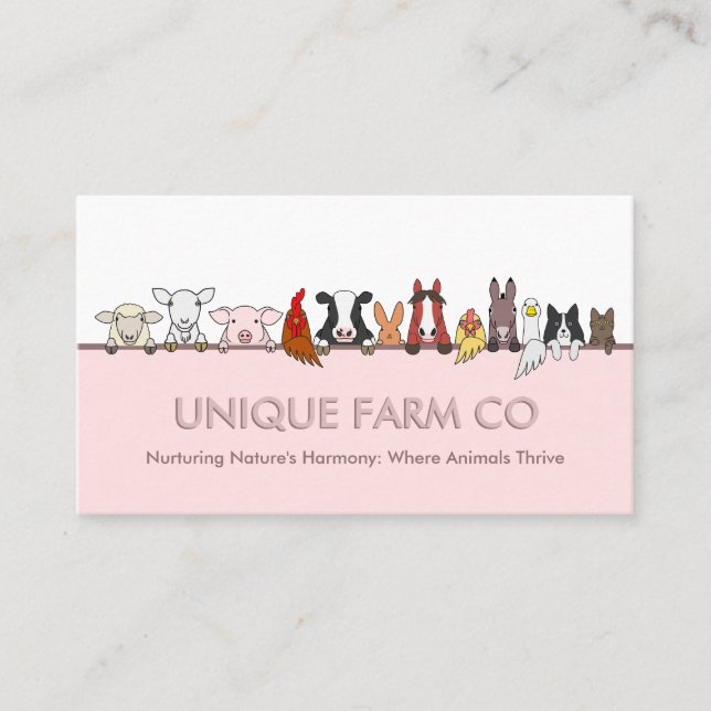 Pink Bold Farm Animals Veterinary Business Card (Front)